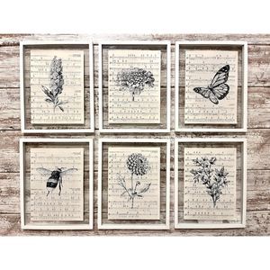 Botanical Flower Sheet Music 8x10 Wall Collage Picture Art Prints, Set of 6
